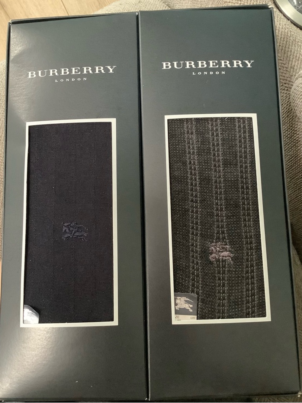 Authentic Men Burberry Black & Charcoal Knit Socks with Equestrian Logo